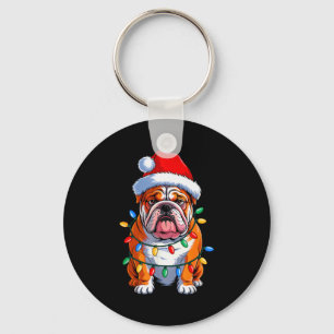 Porte-clés Bouledogue anglais Chien Lumières de Noël Chapeau