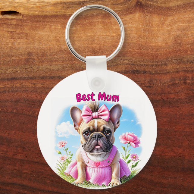 Porte-clés Bouledogue français Fleurs Bouledogue Français (Verso)