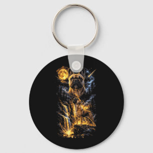 Porte-clés Bouledogue français hurlant à la lune vintage drôl