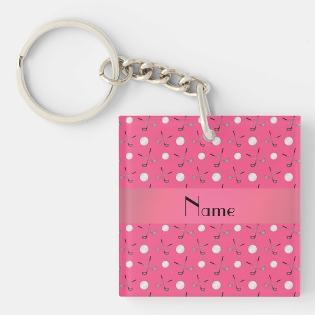 Porte-clés Boules de golf roses nommées personnalisées (Devant)