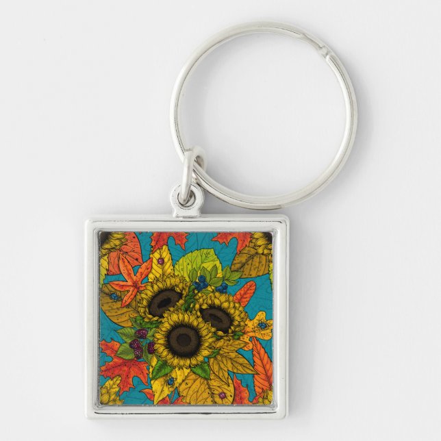 Porte-clés Bouquet d'automne en bleu (Devant)