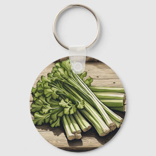 Porte-clés Bouquet de céleri frais sur bois