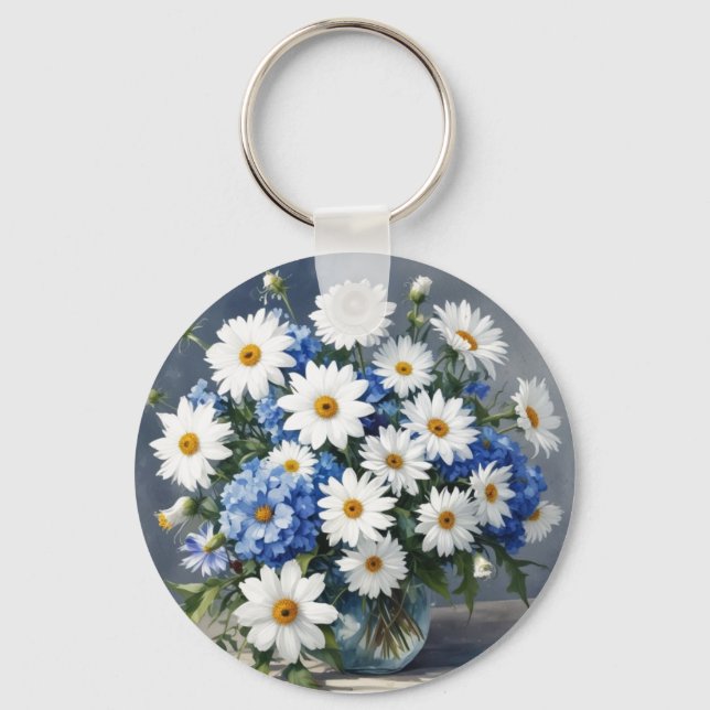 Porte-clés Bouquet de fleurs Élégantes marguerites Aquarelle (Recto)