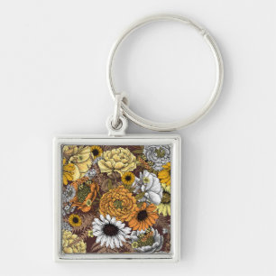 Porte-clés Bouquet de fleurs - roses, pivoines, marguerites e