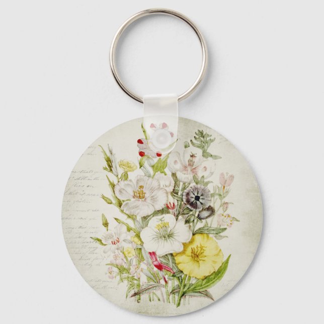 Porte-clés Bouquet de fleurs Vintages peintes Script 5 (Recto)