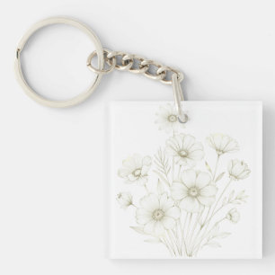Porte-clés Bouquet délicat de cosmos en ligne artistique élég