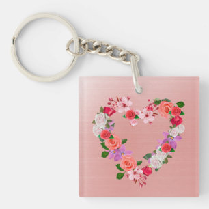 Porte-clés Bouquet Floral En Forme De Coeur D'Amour