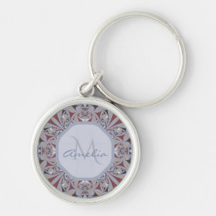 Porte-clés Bourgogne et gris Elégant Motif Personnalisé