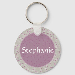 Porte-clés Bouton de nom personnalisable à fleurs violettes P