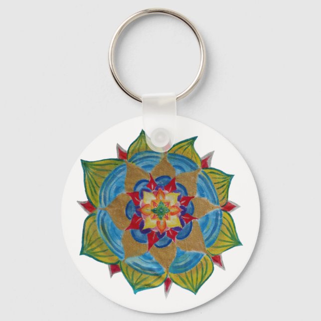 Porte-clés Bouton de touche de base de la fleur Mandala (Recto)