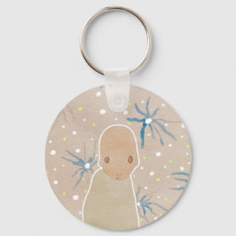 Porte-clés Bouton fleurs bleues