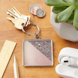 Porte-clés Bouton Monogramme Or Rose Élégant