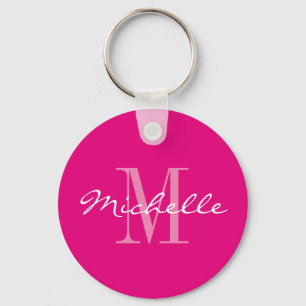 Porte-clés bouton monogramme rose néon personnalis