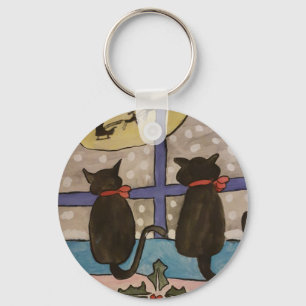 Porte-clés Bouton Noir Chat Noël