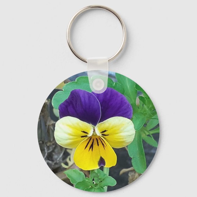 Porte-clés Bouton Pansy Violet et Jaune (Recto)