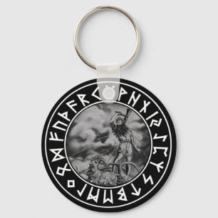 Porte-clés bouton Thor rune bouclier sur le noir