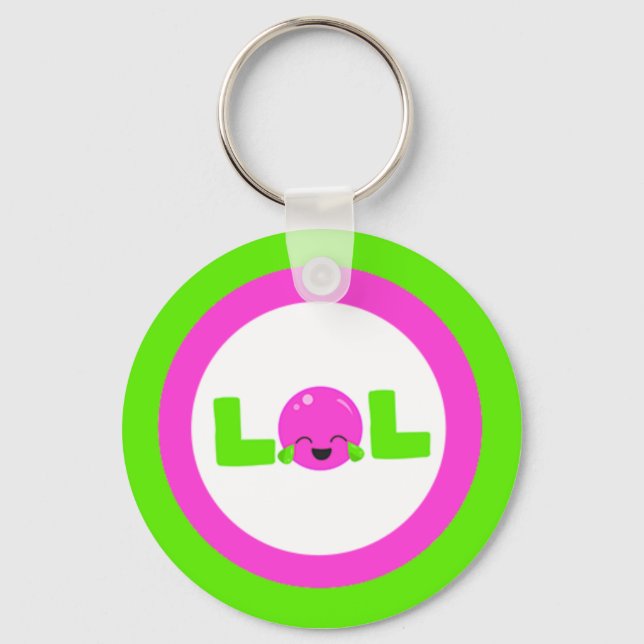 Porte-clés Bouton vert clair violet brillant LOL Lire (Recto)