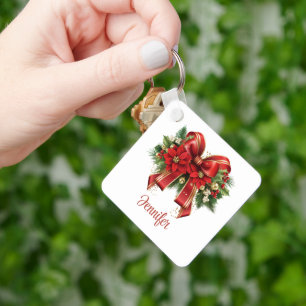 Porte-clés Bow de Noël Festif Rouge et Or