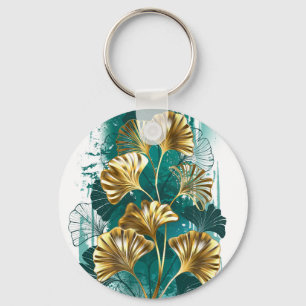 Porte-clés Branche avec Feuilles d'or Ginko Biloba