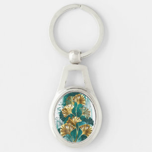 Porte-clés Branche avec Feuilles d'or Ginko Biloba