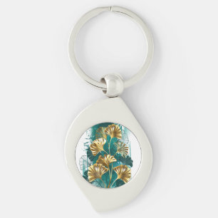 Porte-clés Branche avec Feuilles d'or Ginko Biloba