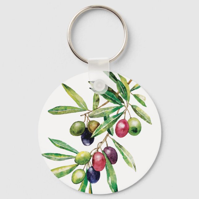 Porte-clés Branche d'olive aquarelle personnalisée (Recto)