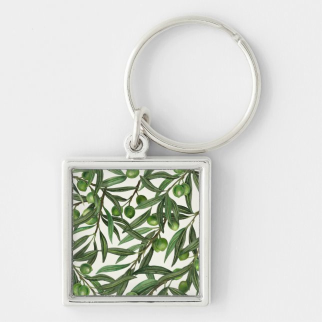 Porte-clés Branches d'olive sur blanc (Devant)