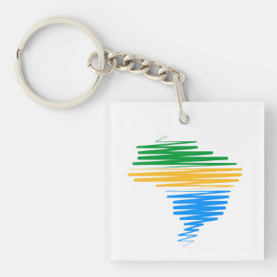 Porte-clés Brésil carte frontière avec drapeau brésilien coul