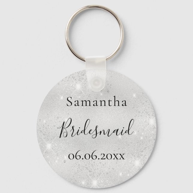 Porte-clés Bridesmaid argent brillant nom élégant (Recto)