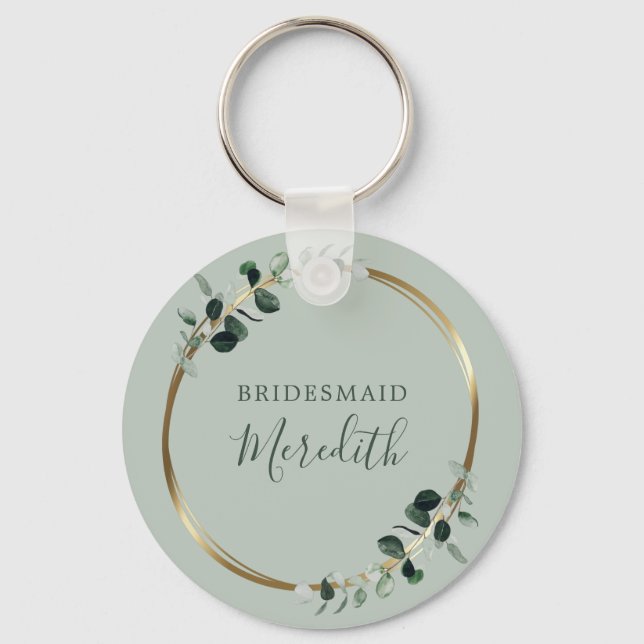 Porte-clés Bridesmaid Cadeau Eucalyptus Gold Monogramme Sage (Recto)