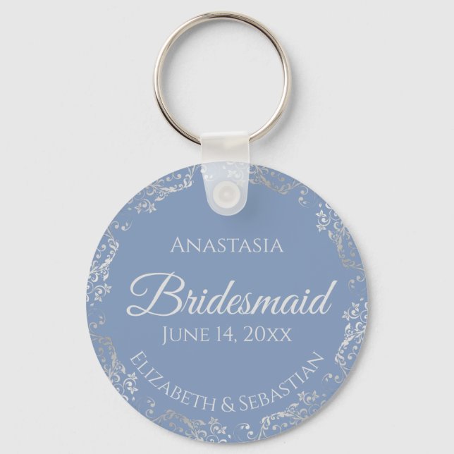 Porte-clés Bridesmaid en dentelle d'argent Périwinkle Mariage (Recto)