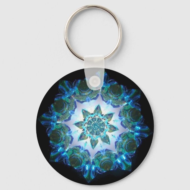 Porte-clés Bright Neon Starburst Kaleidoscope en bleu (Recto)