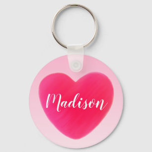 Porte-clés Bright Pink Heart Nom personnalisé