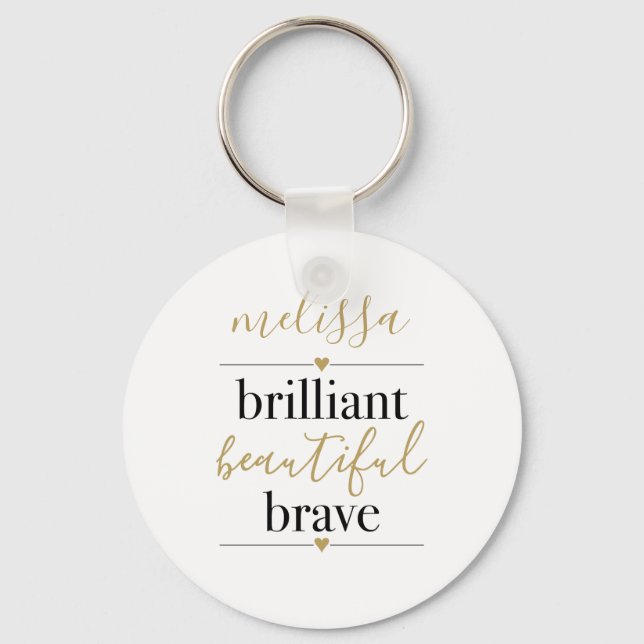Porte-clés Brillant Beau Brave Nom personnalisé (Recto)