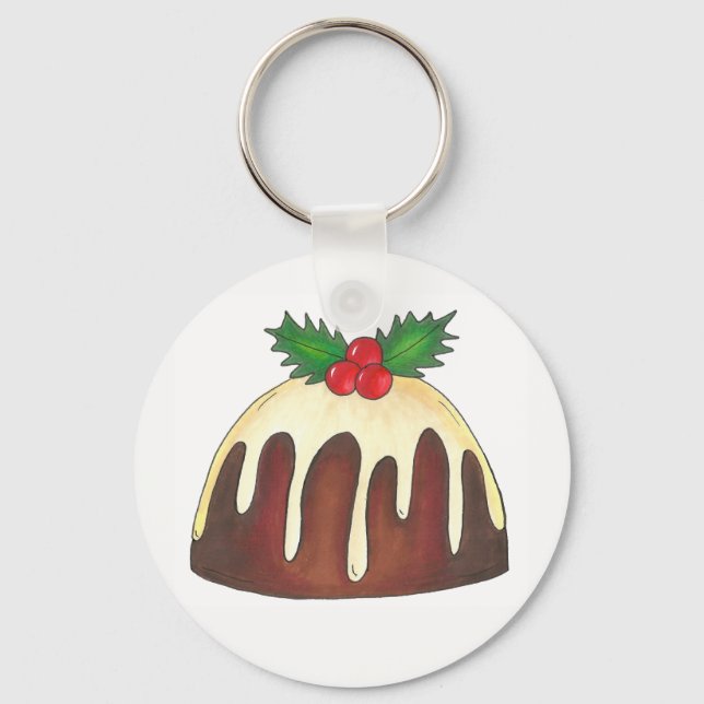 Porte-clés British Sugar Plum Pudding Noël Holiday Holly (Recto)