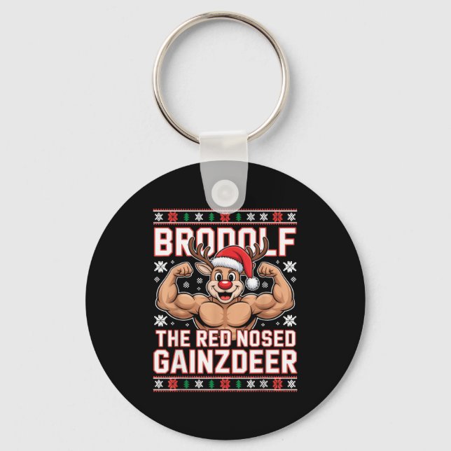 Porte-clés Brodolf The Red Nosed Gainzdeer Funny Xmas Gym Out (Recto)
