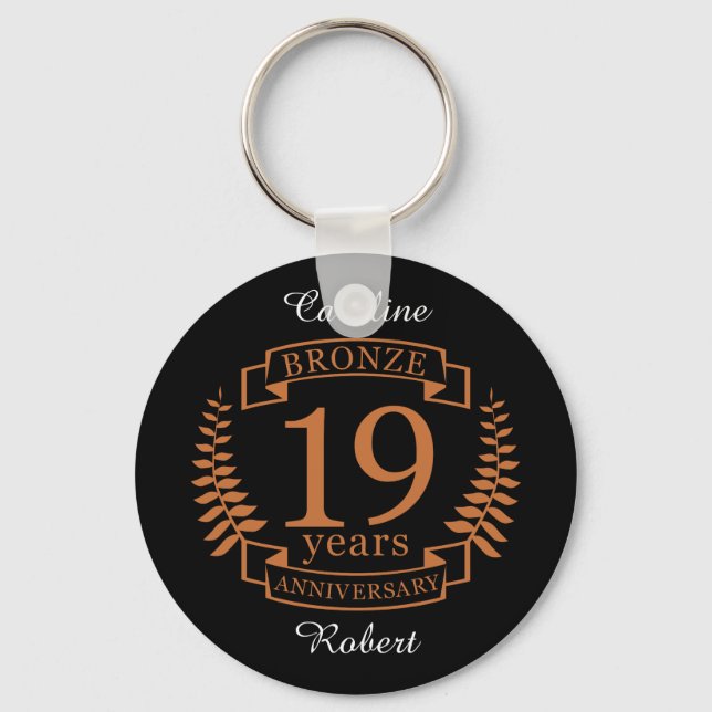 Porte-clés Bronze anniversaire traditionnel mariage 19 ans (Recto)