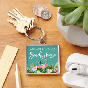 Porte-clés Brosse Script Tropical Floral Family Beach House