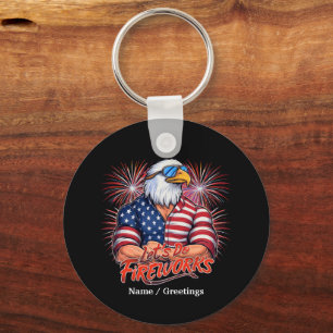 Porte-clés Bruh Feu d'artifice Juillet Quatrième Funny Patrio