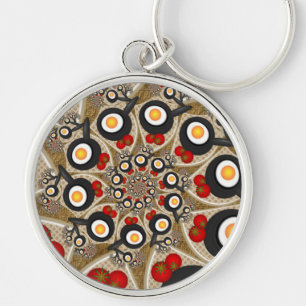 Porte-clés Brunch Art Fractal drôle Nourriture, Tomates, Œufs