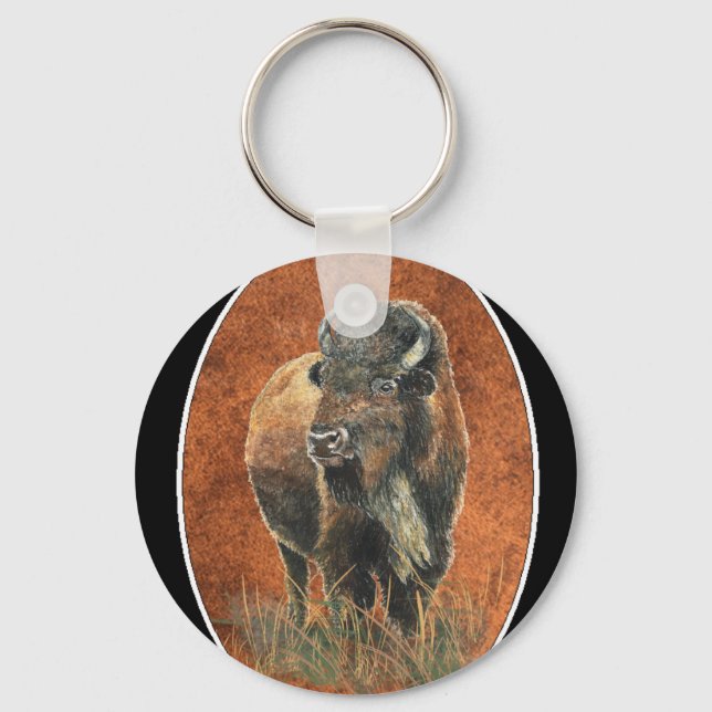 Porte-clés Buffle, bison, traces d'aquarelle animal (Recto)