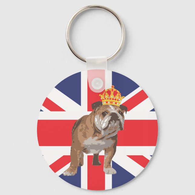 Porte-clés Bulldog anglais avec Crown et Union Jack (Recto)