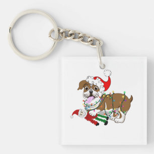 Porte-clés Bulldog Anglais Avec Lumières De Noël