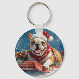 Porte-clés Bulldog dans Sledge Let it Neige Noël