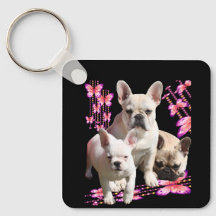 Porte-clés Bulldog français avec trois bulldogs