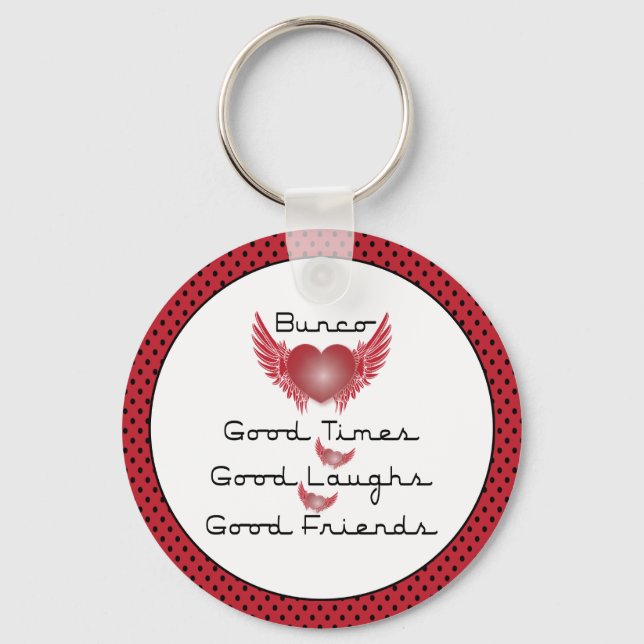 Porte-clés Bunco - Bon Temps, Rires, Amis - Coeur Rétro (Recto)