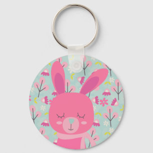 Porte-clés Bunnies et fleurs roses