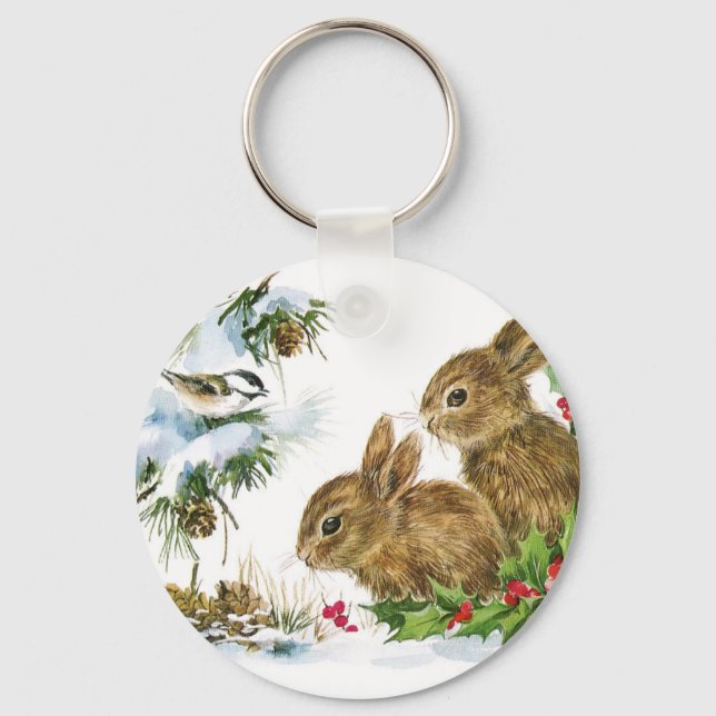 Porte-clés Bunnies et oiseaux Profitez de la neige (Recto)