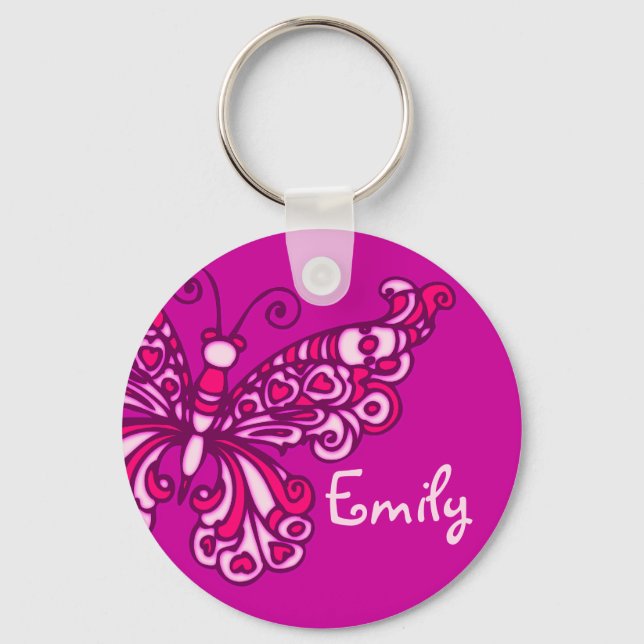 Porte-clés Butterfly girls violet rose nom porte - clé (Recto)