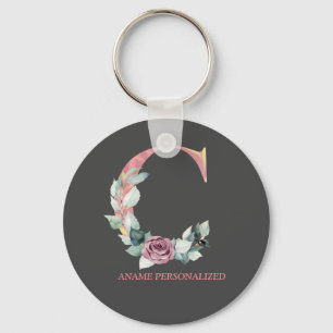 Porte-clés C Floral Monogramme Nom Lettres Pink Agate Porte -